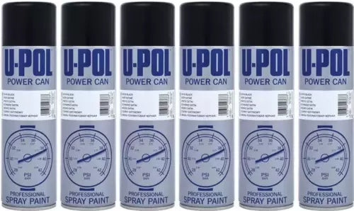 6x Upol Power Can Satin Black Aerosol Spray Paint 500ml