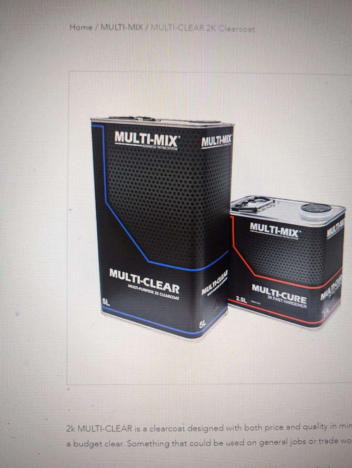 MULTIMIX MULTI CLEAR MS 2K CLEARCOAT KIT 7.5LTR - WITH EXTRA FAST HARDENER