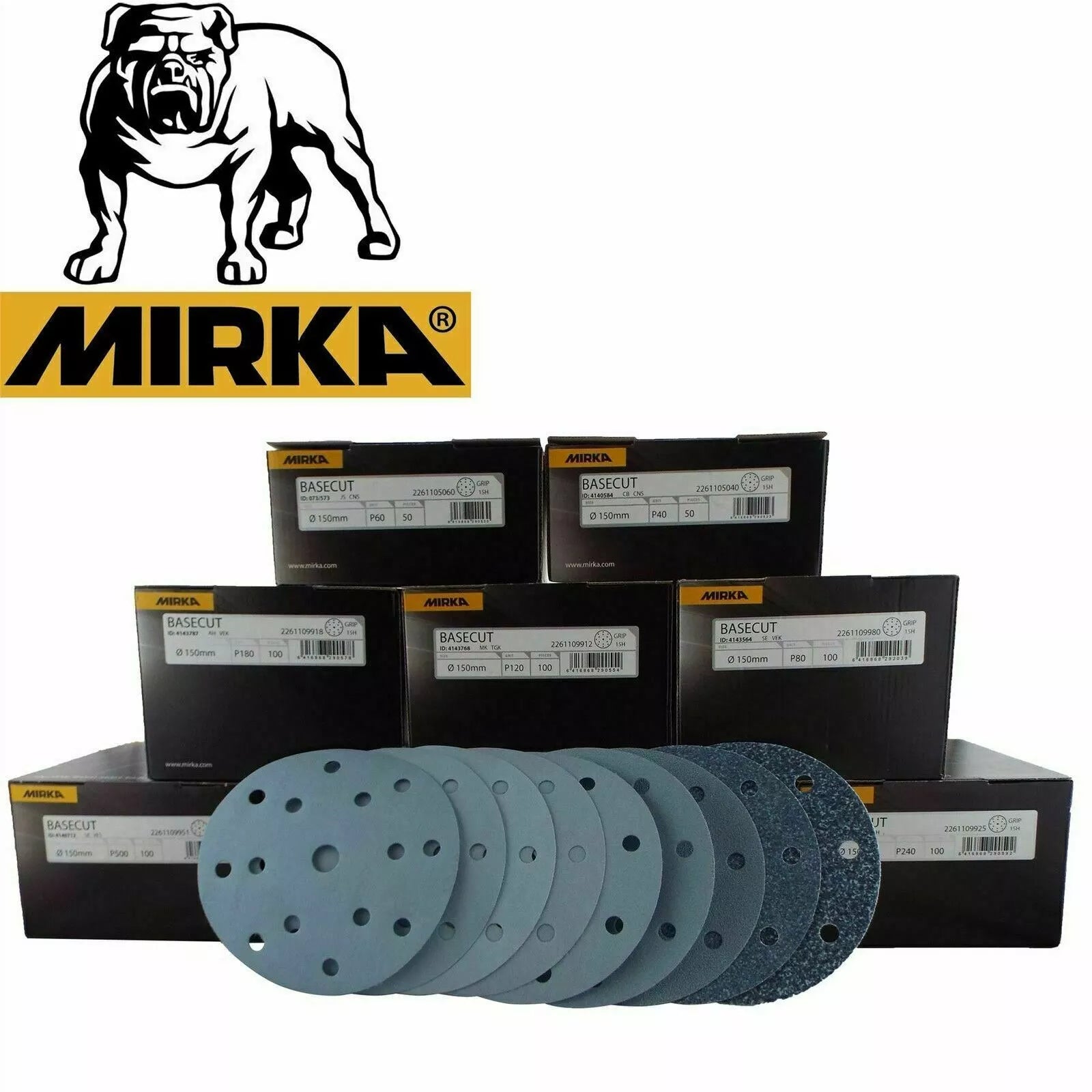 MIRKA BASECUT 15H SANDING DISCS  150MM HOOK AND LOOP DISCS - 10 BOX DEAL