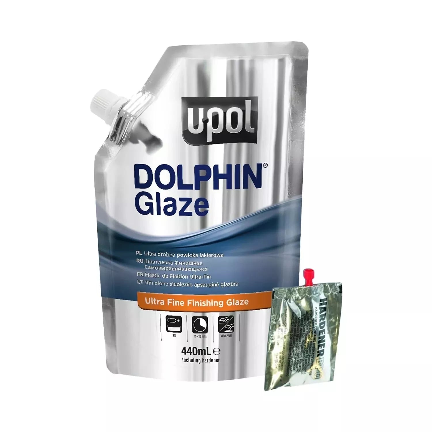 20 X UPOL DOLPHIN GLAZE 440ML SELF LEVELING FINE FINISHING FILLER + BPO HARDENER