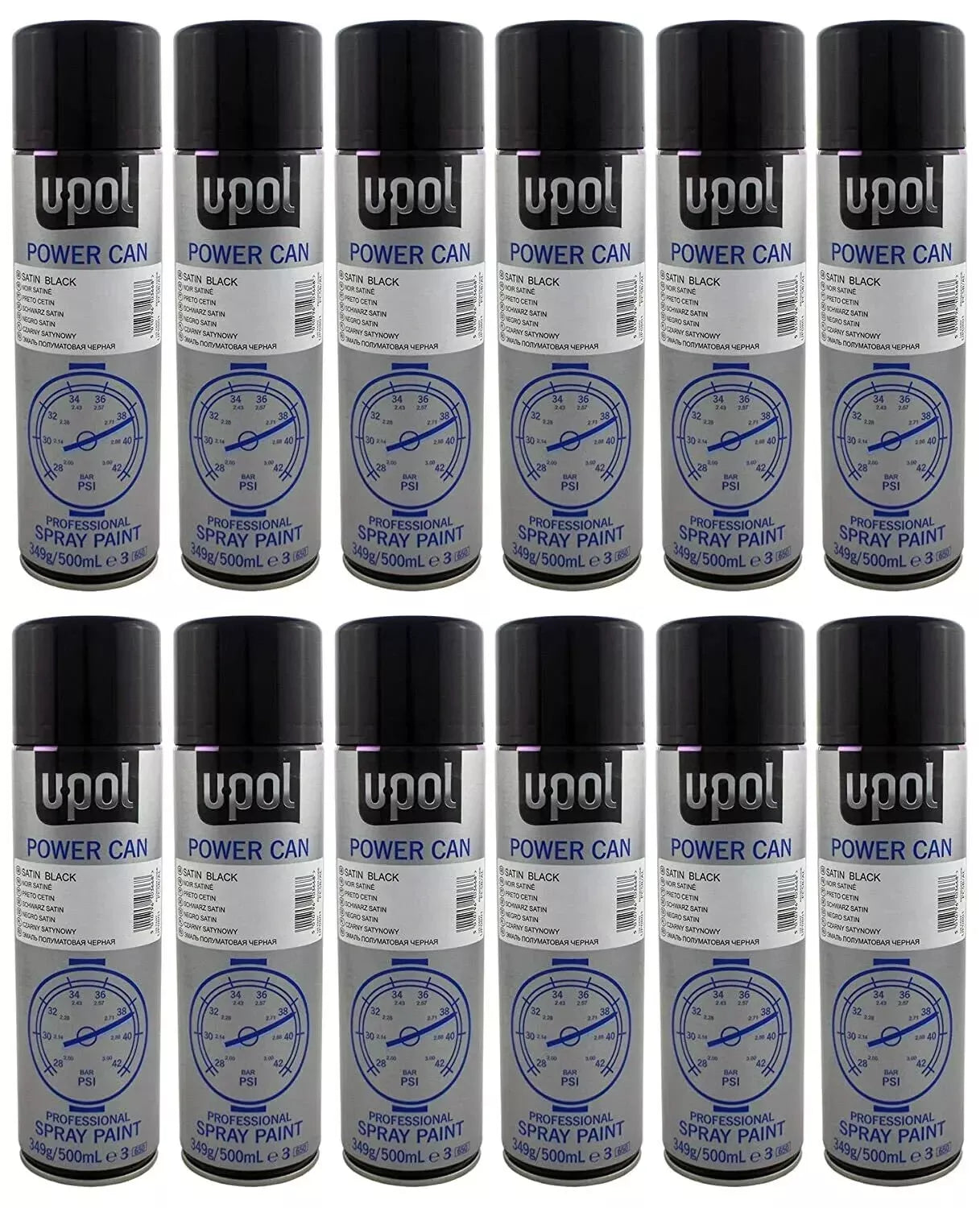 12 X U-POL POWER CAN AEROSOLS 500ML UPOL SPRAY PAINT RATTLE CANS - SATIN BLACK