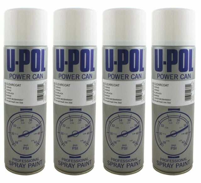 4x 500ml U-POL Power Can Rattle Spary Satin Black Aerosol Spray Paint