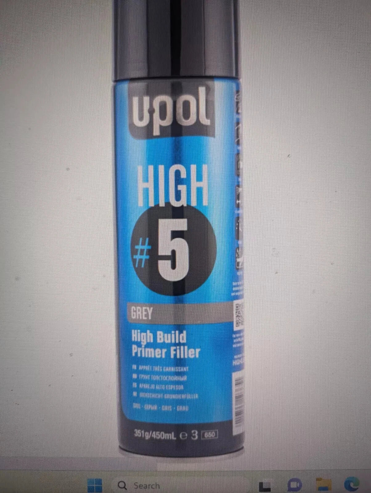 UPOL HIGH5 HIGHBUILD PRIMER GREY 450ML AEROSOL